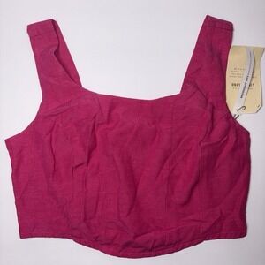 Midnight Sky Linen Smocked Crop Top Vibrant Pink Lightweight Summer Casual NWT S